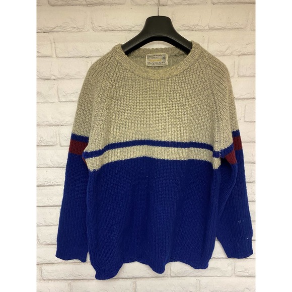 Vintage Sears Shetland Chunky wool sweater Large Men Blue - Picture 1 of 7